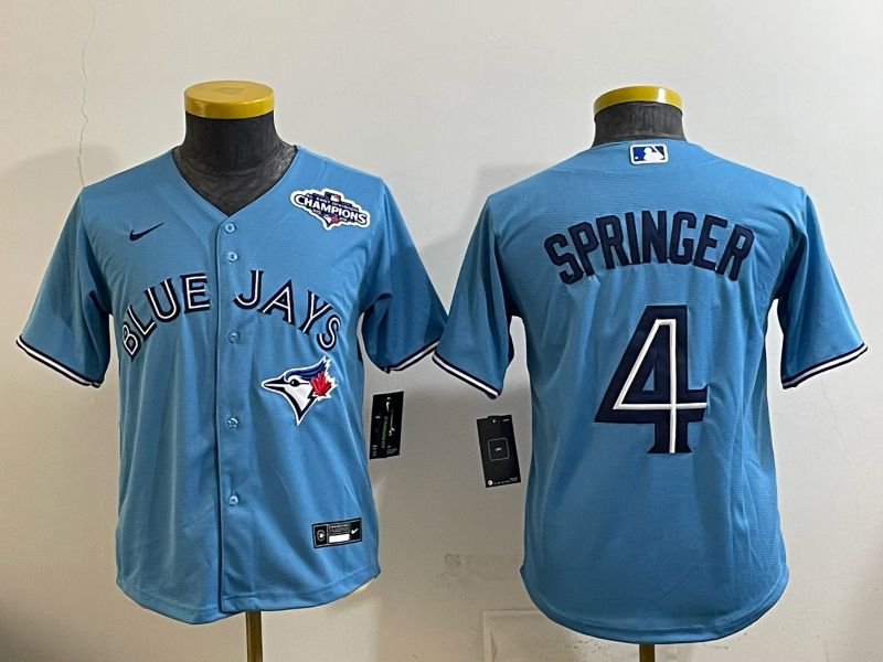 Youth 2025 Nike Toronto Blue Jays #4 Springer Light Blue Game MLB Jersey 02